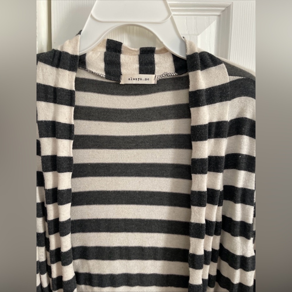 Always Me Elegant Black and White Striped Women's Cardigan - Picture 3 of 4